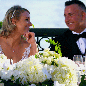 A bride and groom kissing