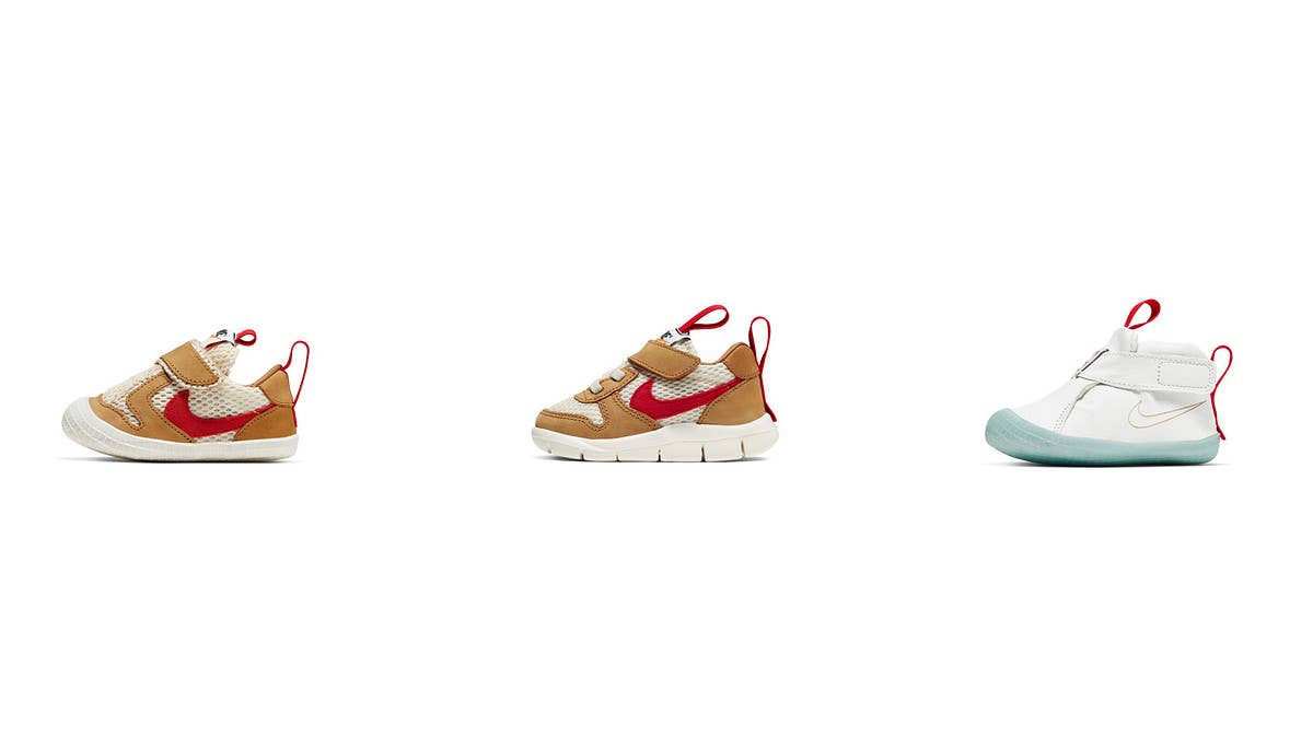 The release date and details for the Tom Sachs x Nike Mars Yard and Mars Yard Overshoe collaborations in kids sizes. Find more info here.