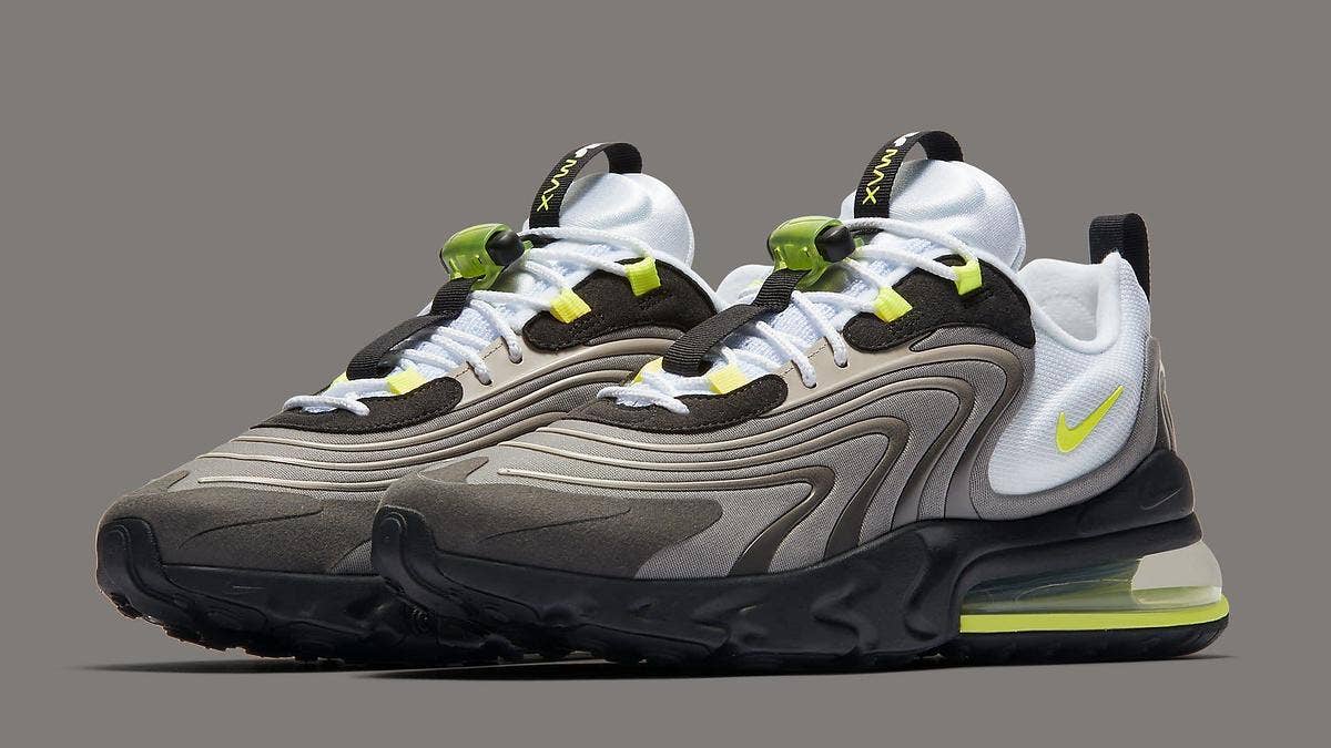 The classic Nike Air Max 95 "Neon" inspires this latest colorway of the Nike Air Max 270 React ENG. Click here for an official look.