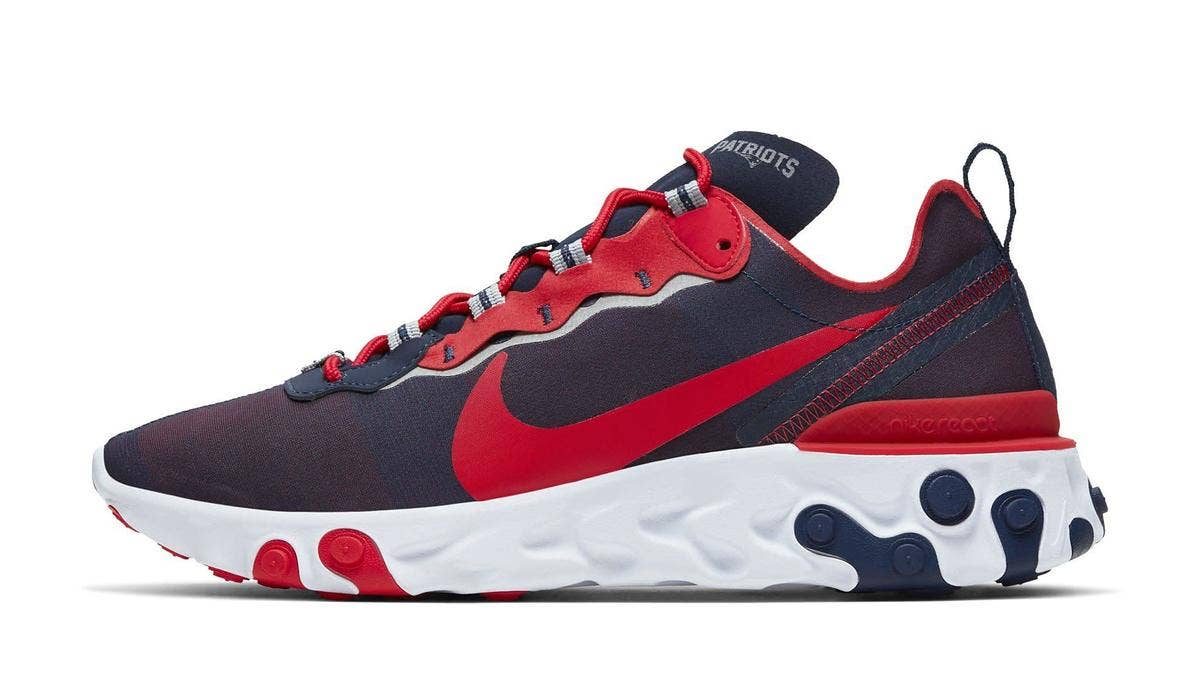 Nike is dropping a new React Element 55 'NFL Pack' featuring colorways for the Dallas Cowboys, Green Bay Packers, New England Patriots, and more.