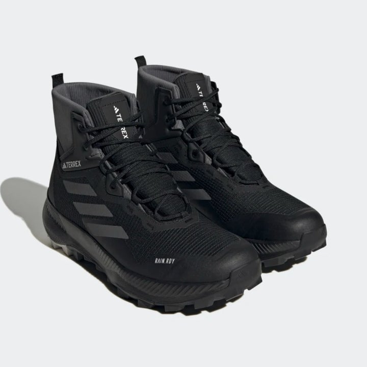 A pair of black hiking shoes