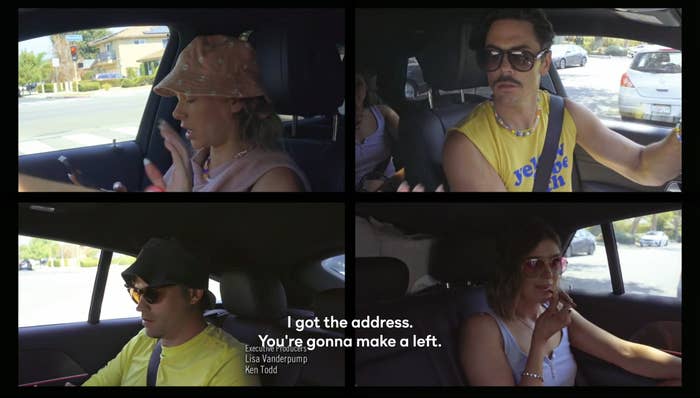 A screencap from the episode showing Ariana, Raquel, Schwartz, and Sandoval in a car