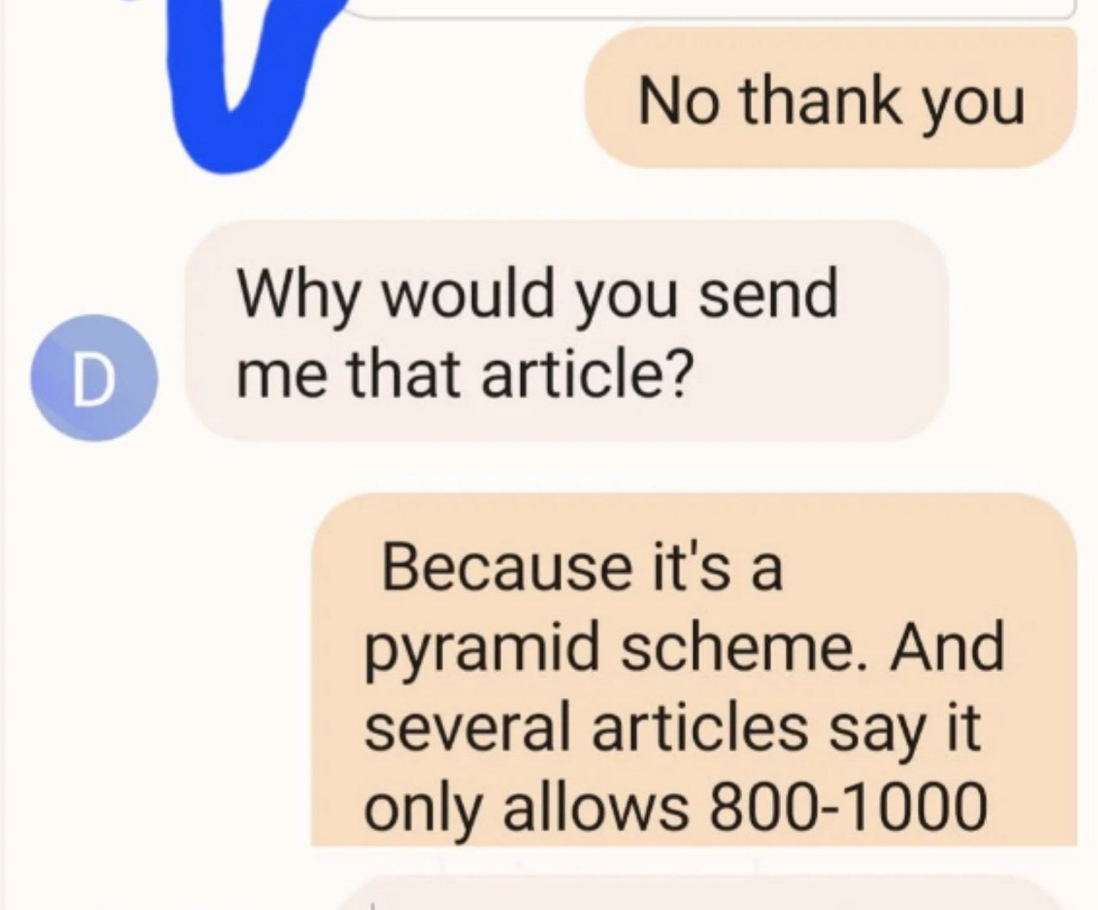 Screenshot of a text exchange