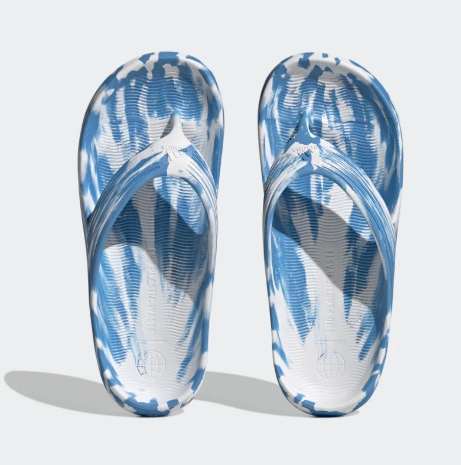 A pair of blue and white flip-flops