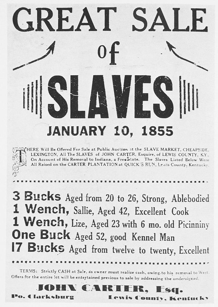 A sign for the &quot;great sale of slaves&quot;