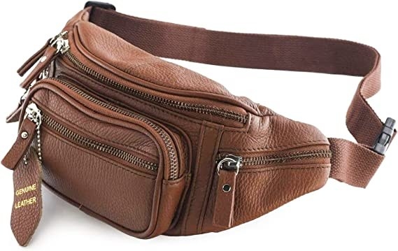 a closeup of the brown leather bag