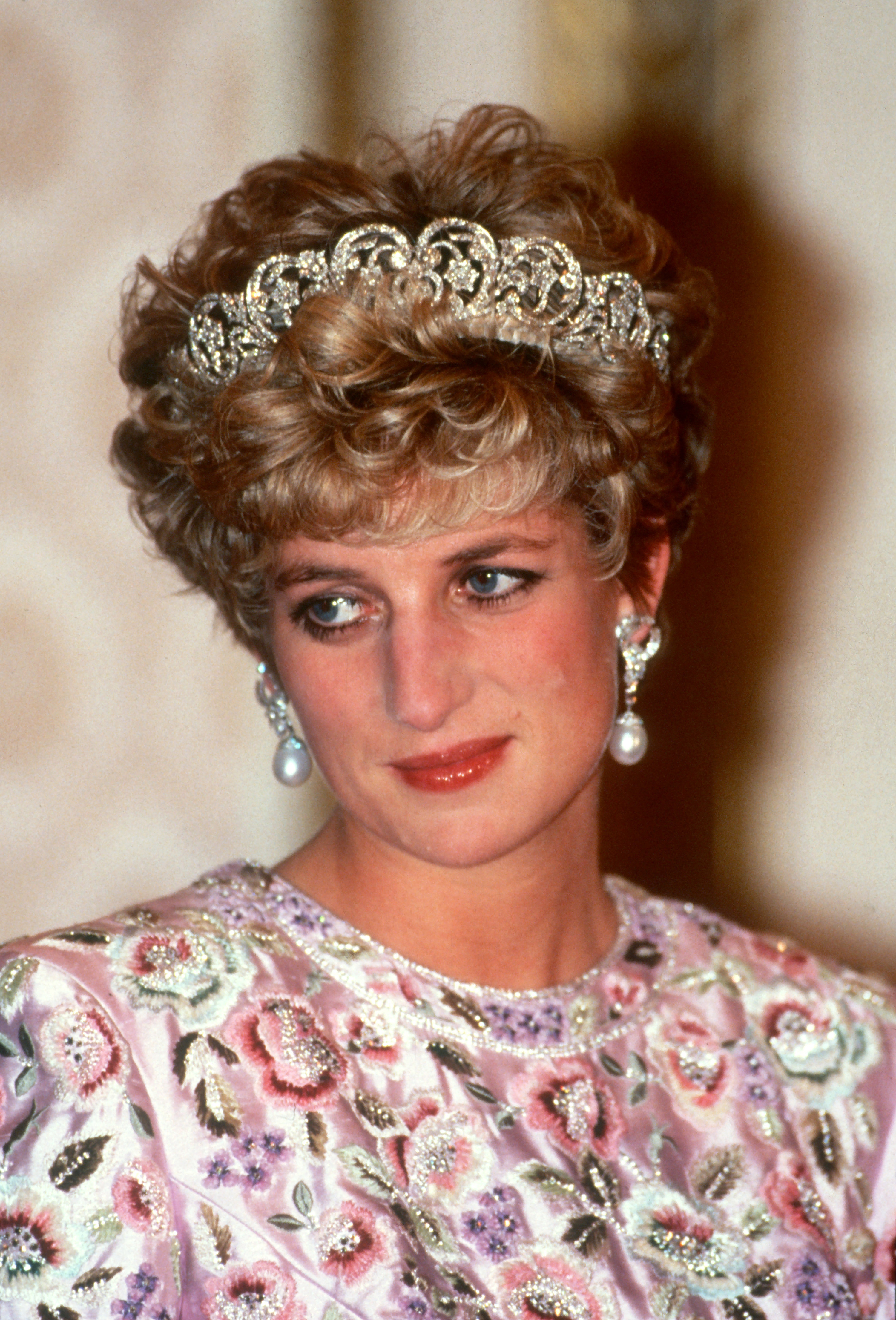 closeup of princess diana in the tiara