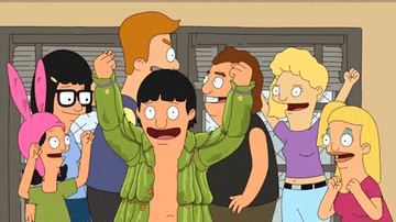 Gif of characters from &quot;Bob&#x27;s Burgers&quot; cheering