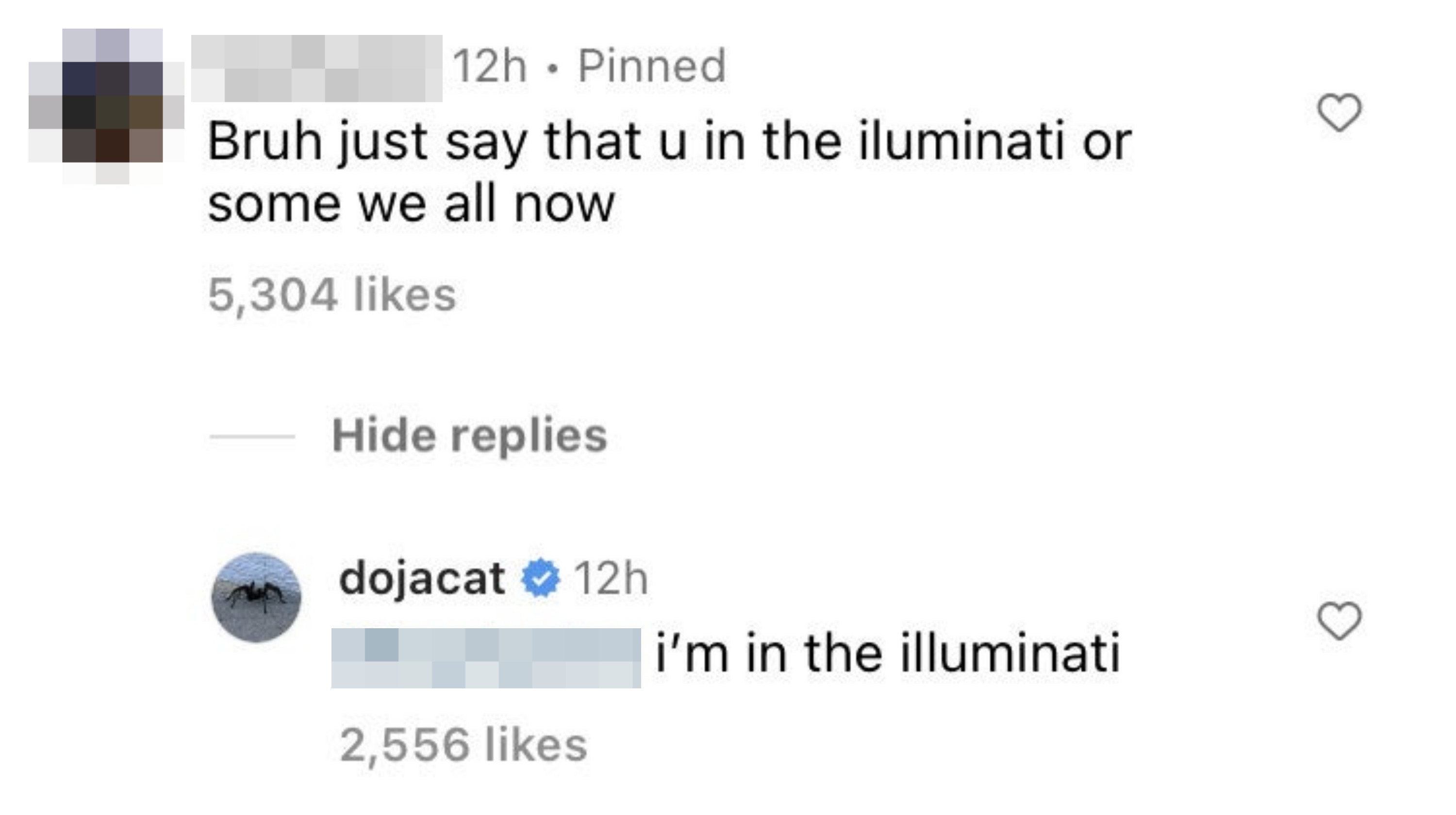 Comment: &quot;Bruh just say that u in the iluminati&quot;; Doja: i&#x27;m in the illuminati&quot;