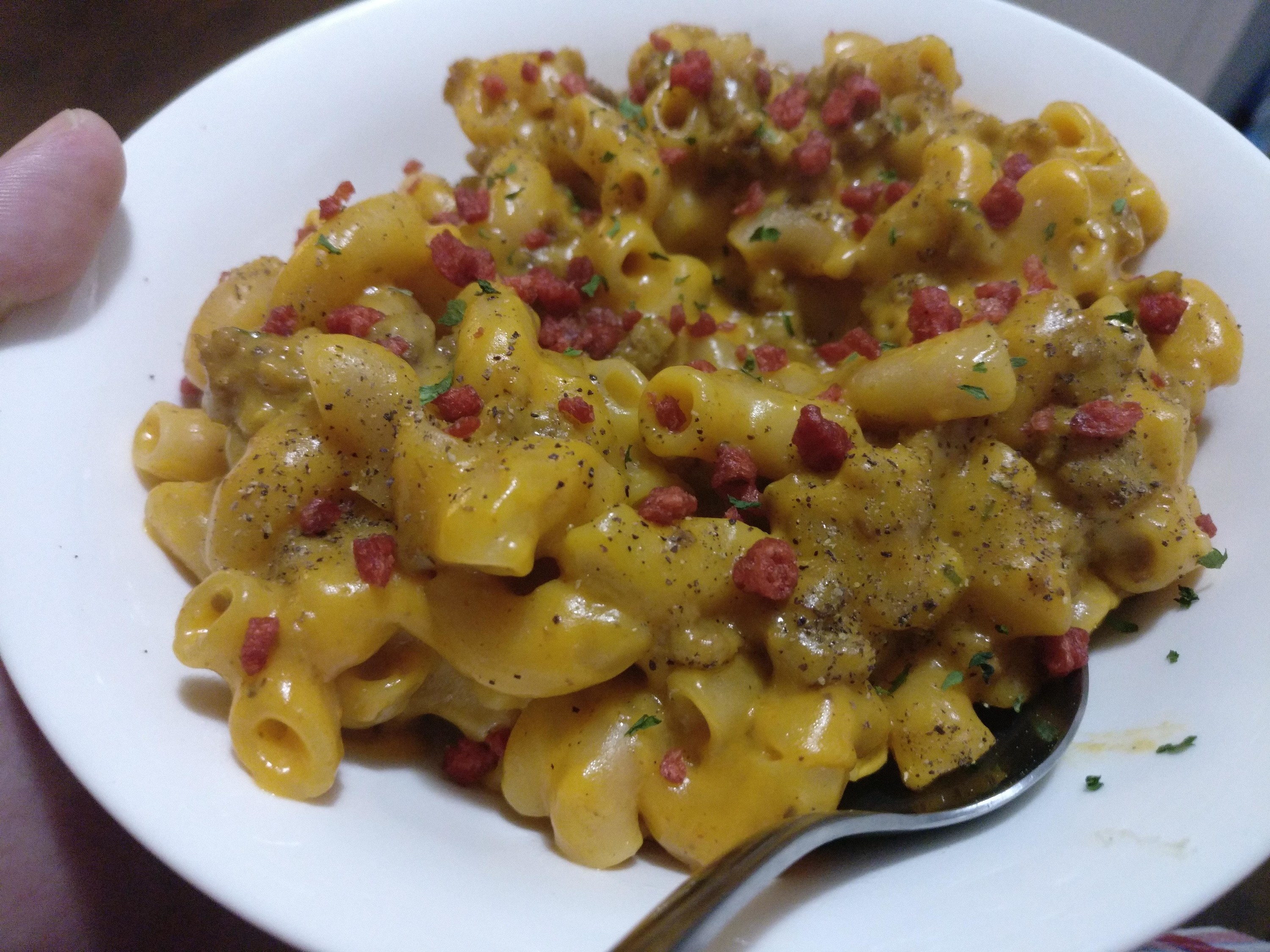 Hamburger helper with bacon bits.