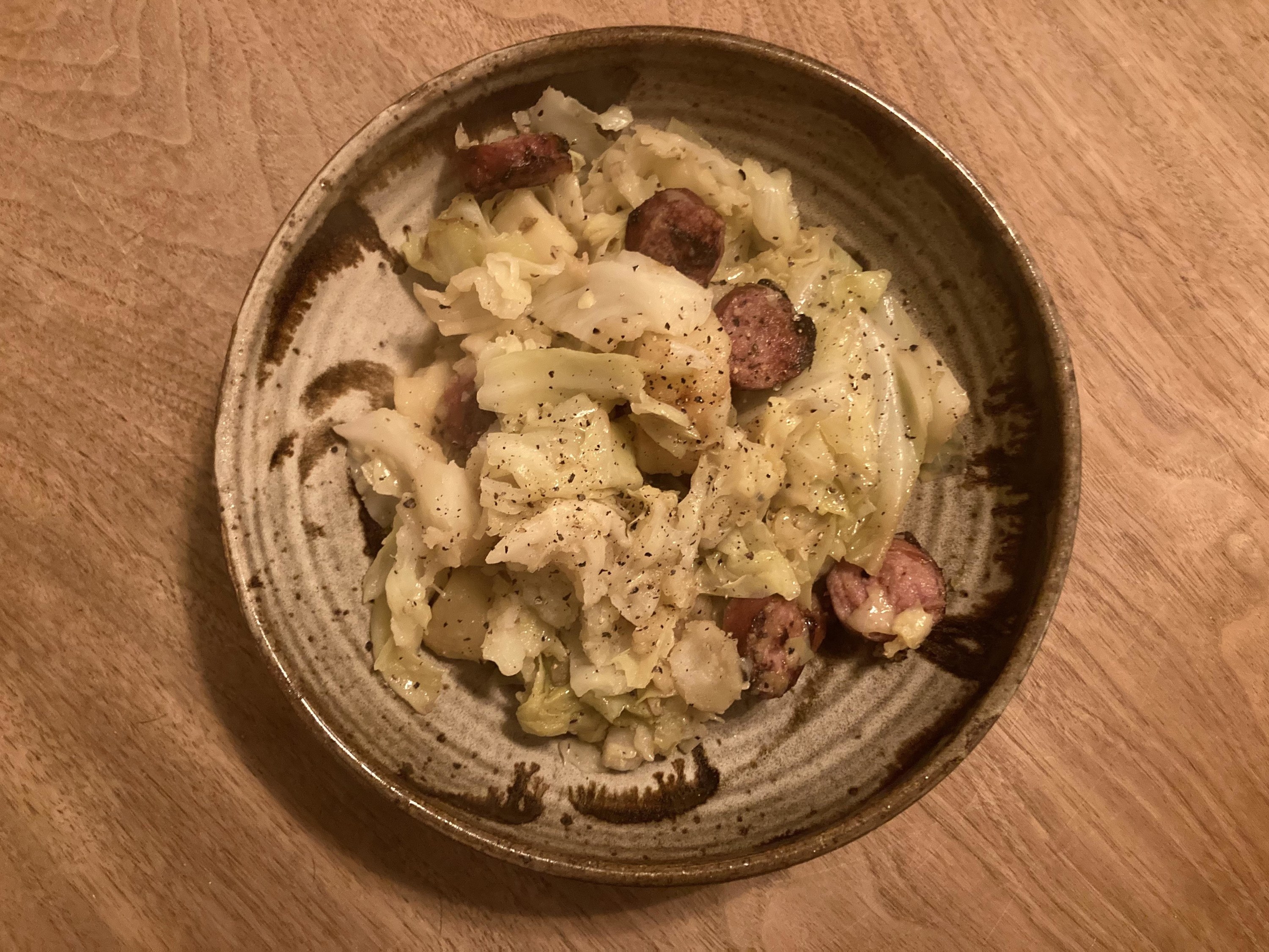 Cabbage and sausage.