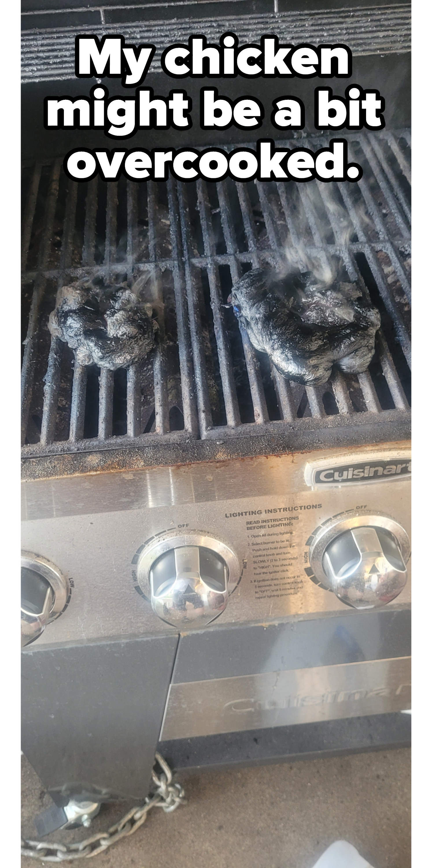 Burnt chicken on the grill