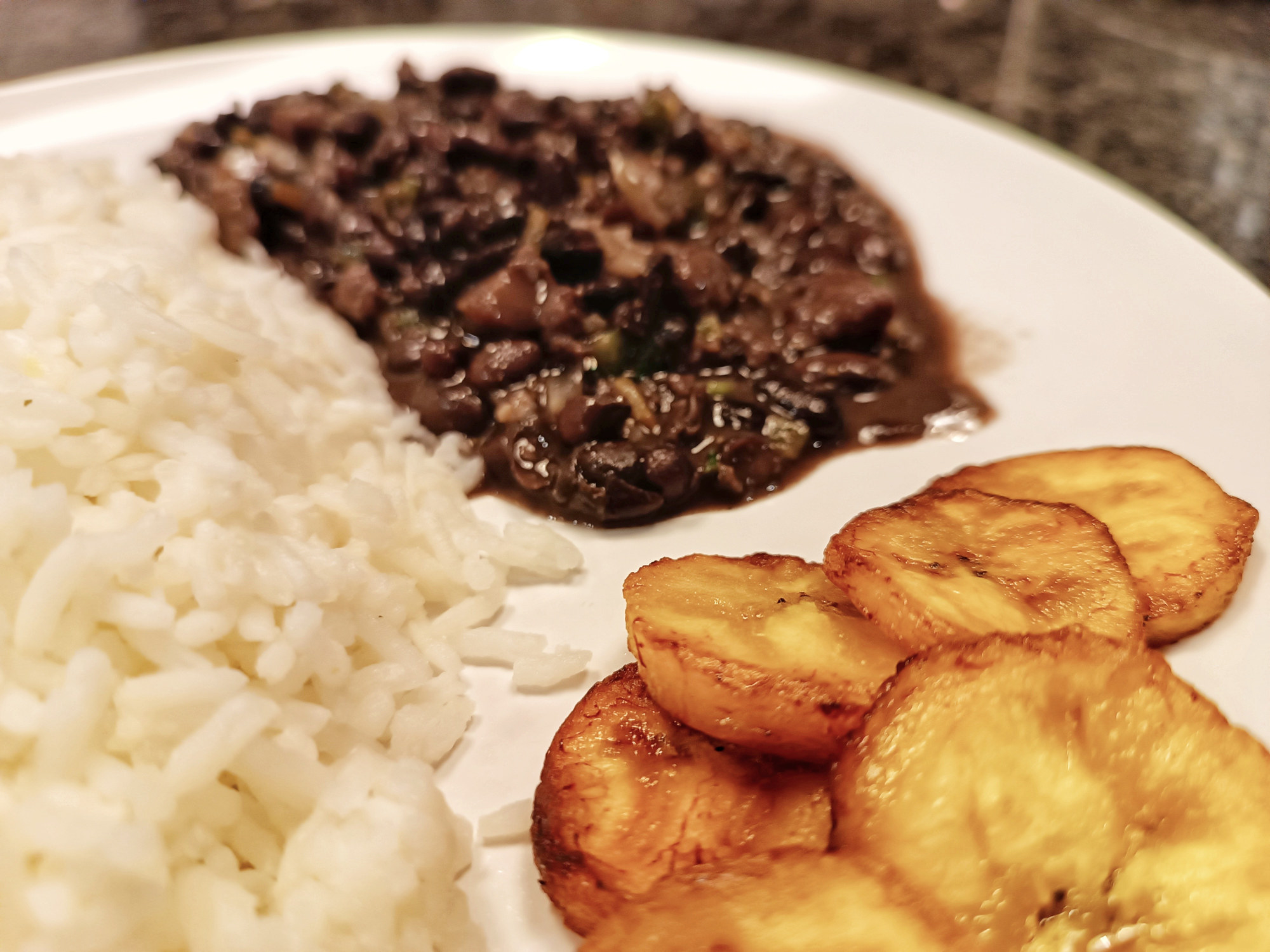 Rice, Black Beans And Fried Plantains