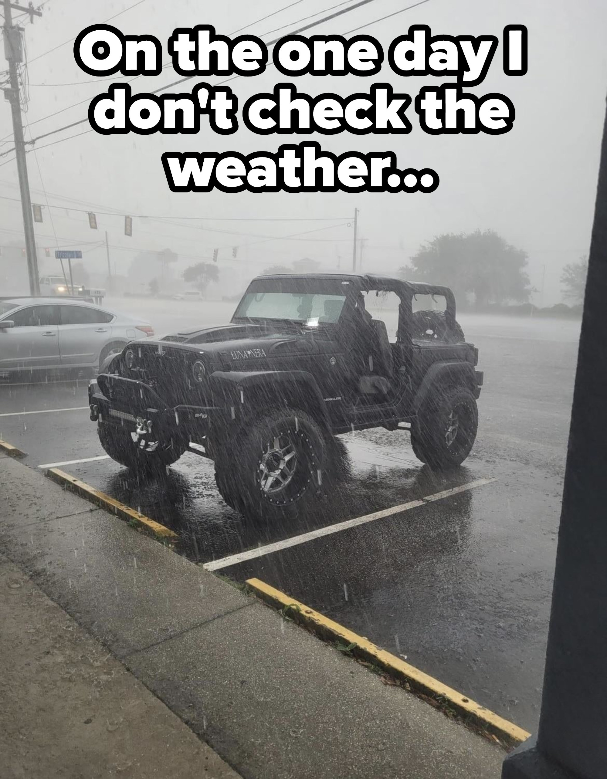 A car in a severe thunder storm