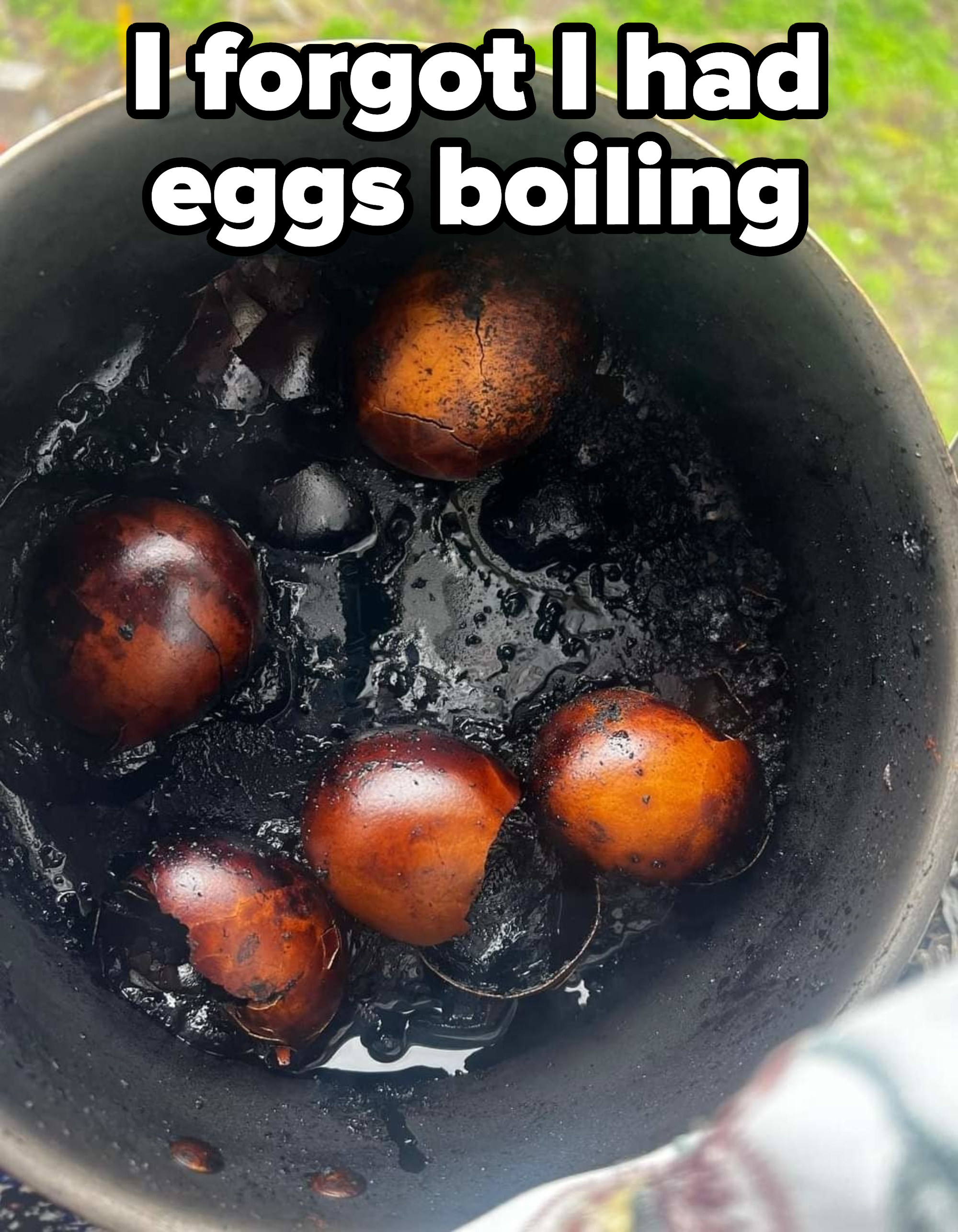 Boiling eggs that are now burnt