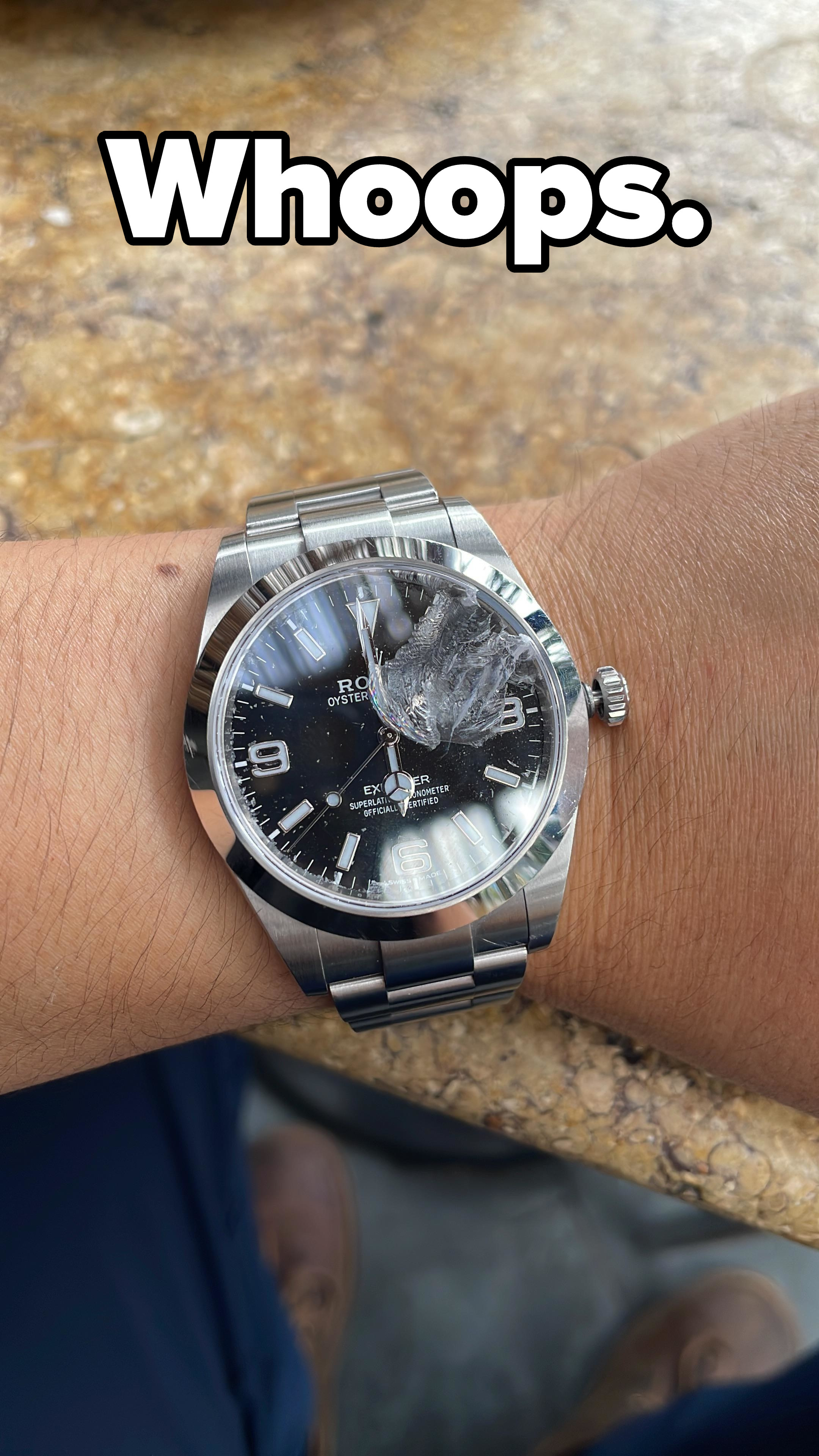 A severely cracked watch