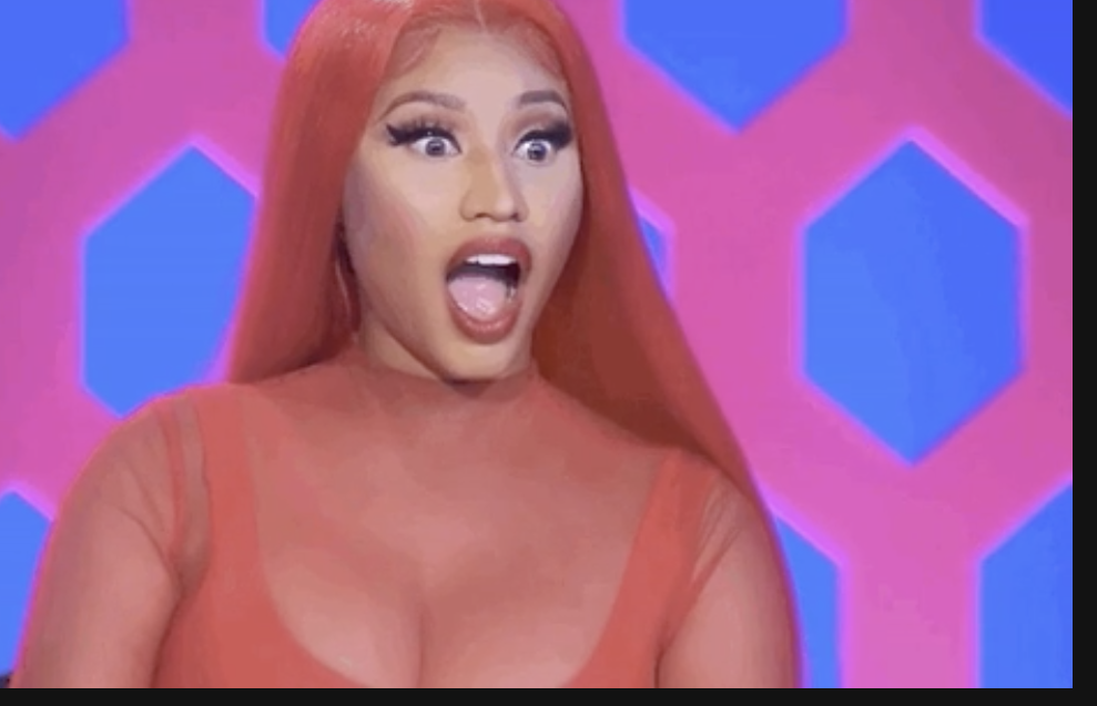 Nicki Minaj looking shocked with her mouth open