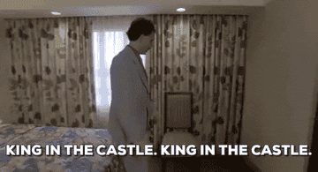 Sacha Baron Cohen as Borat saying &quot;King in the castle. King in the castle&quot;