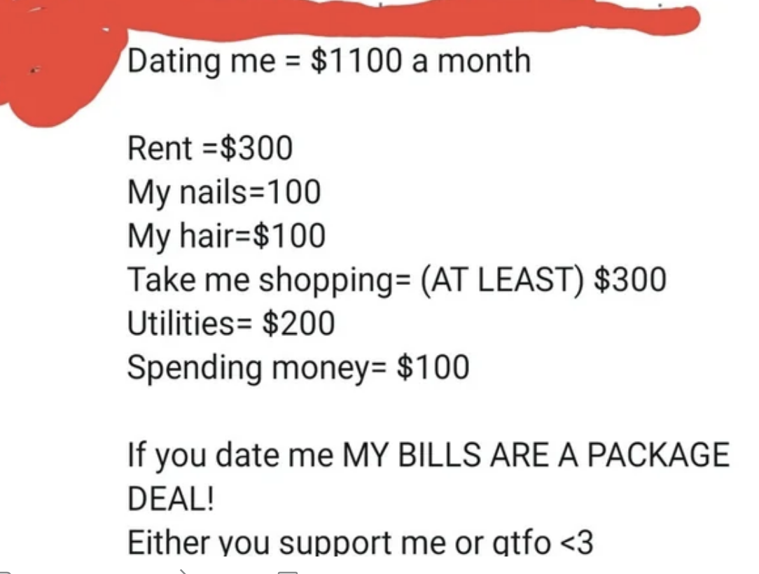 &quot;If you date me MY BILLS ARE A PACKAGE DEAL!&quot;