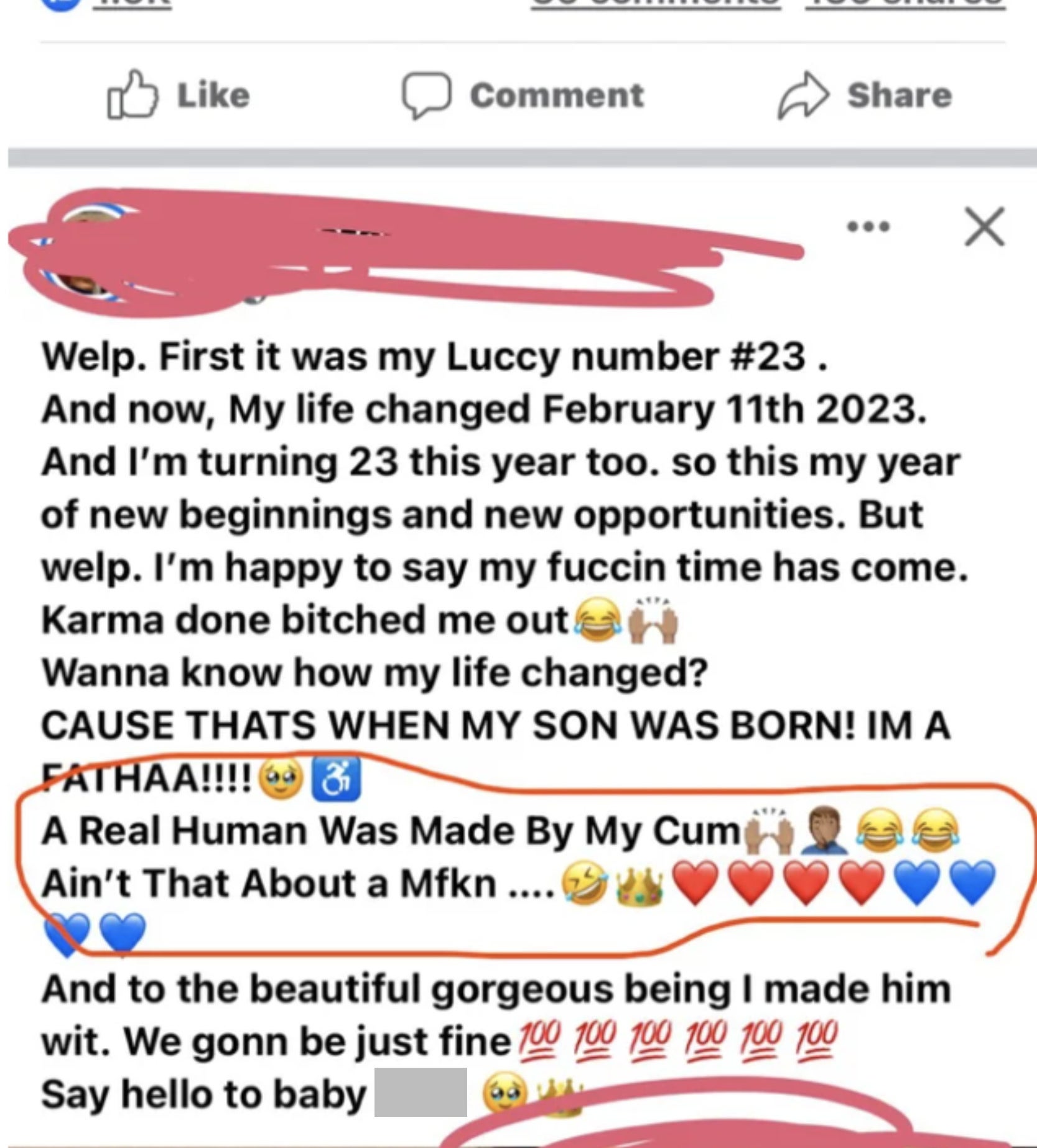 guy posting that he made a human with his cum