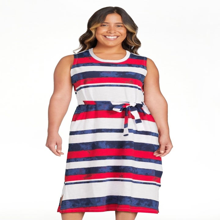 Model wearing the rock n red dress