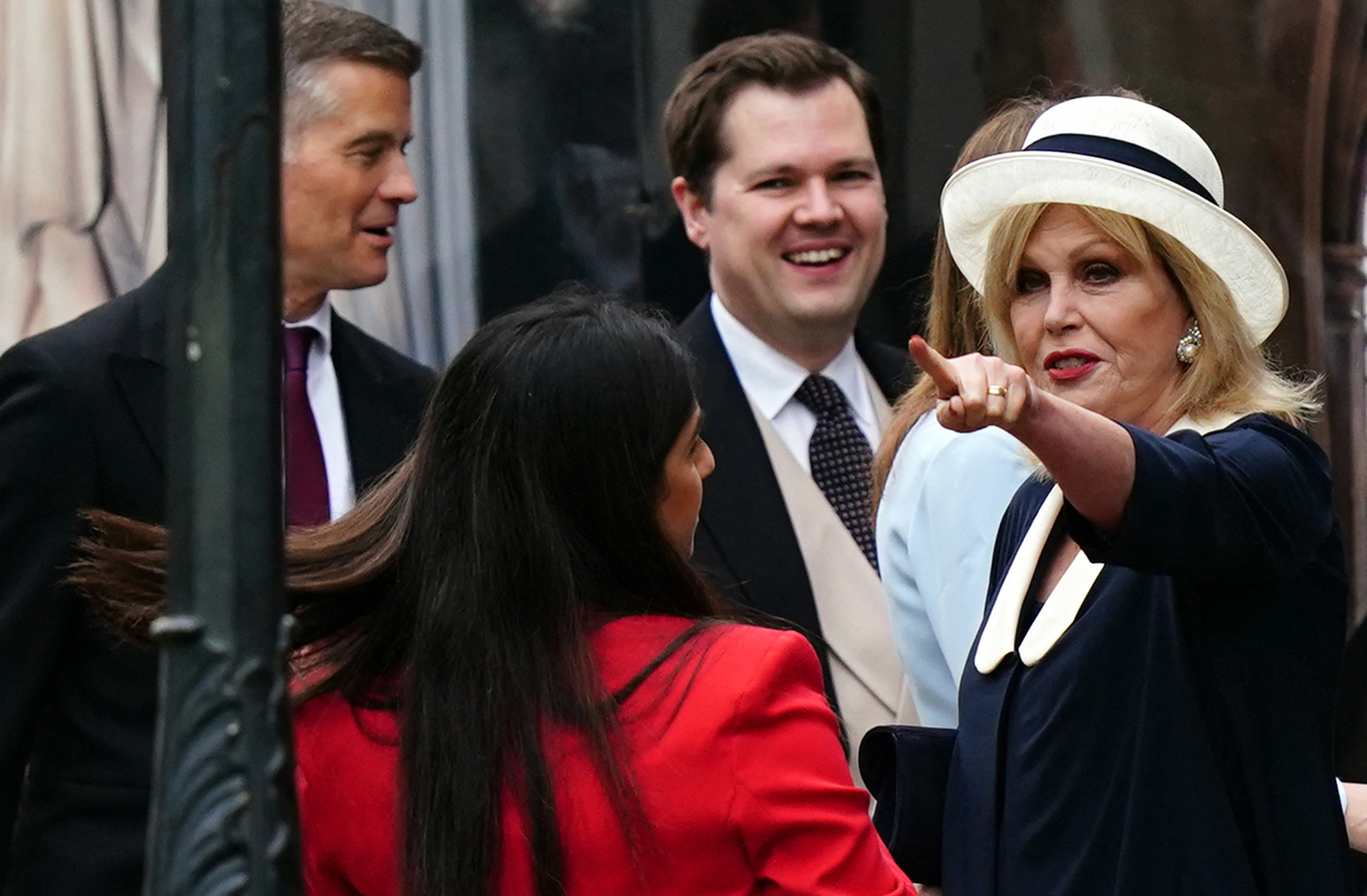 closeup of Joanna Lumley pointing