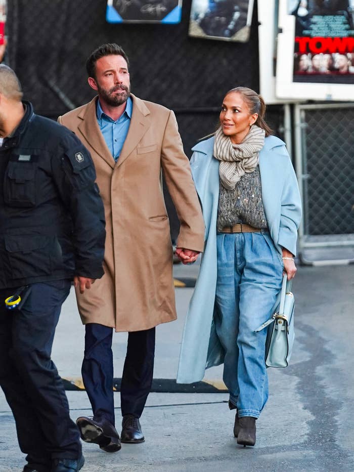 Ben Affleck and Jennifer Lopez walking down the street