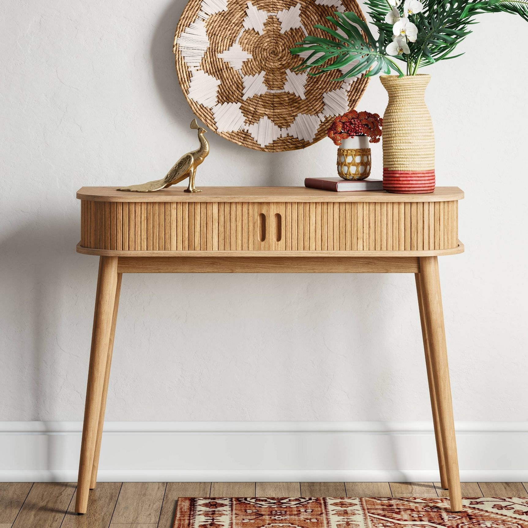 The console table with decor on top