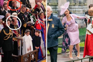 Prince Harry sits behind Prince William at King Charles' coronation vs Katy Perry stumbles while leaving the cathedral