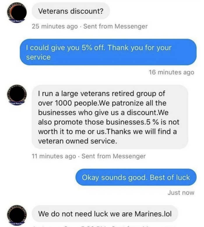 Screenshot of a text exchange