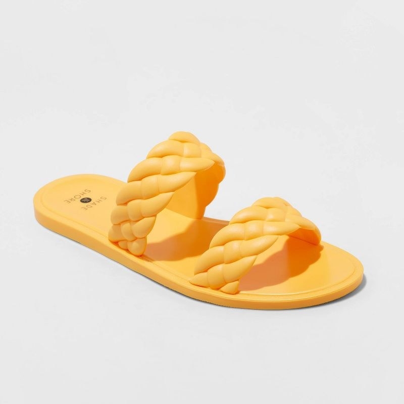 A pair of orange shoes