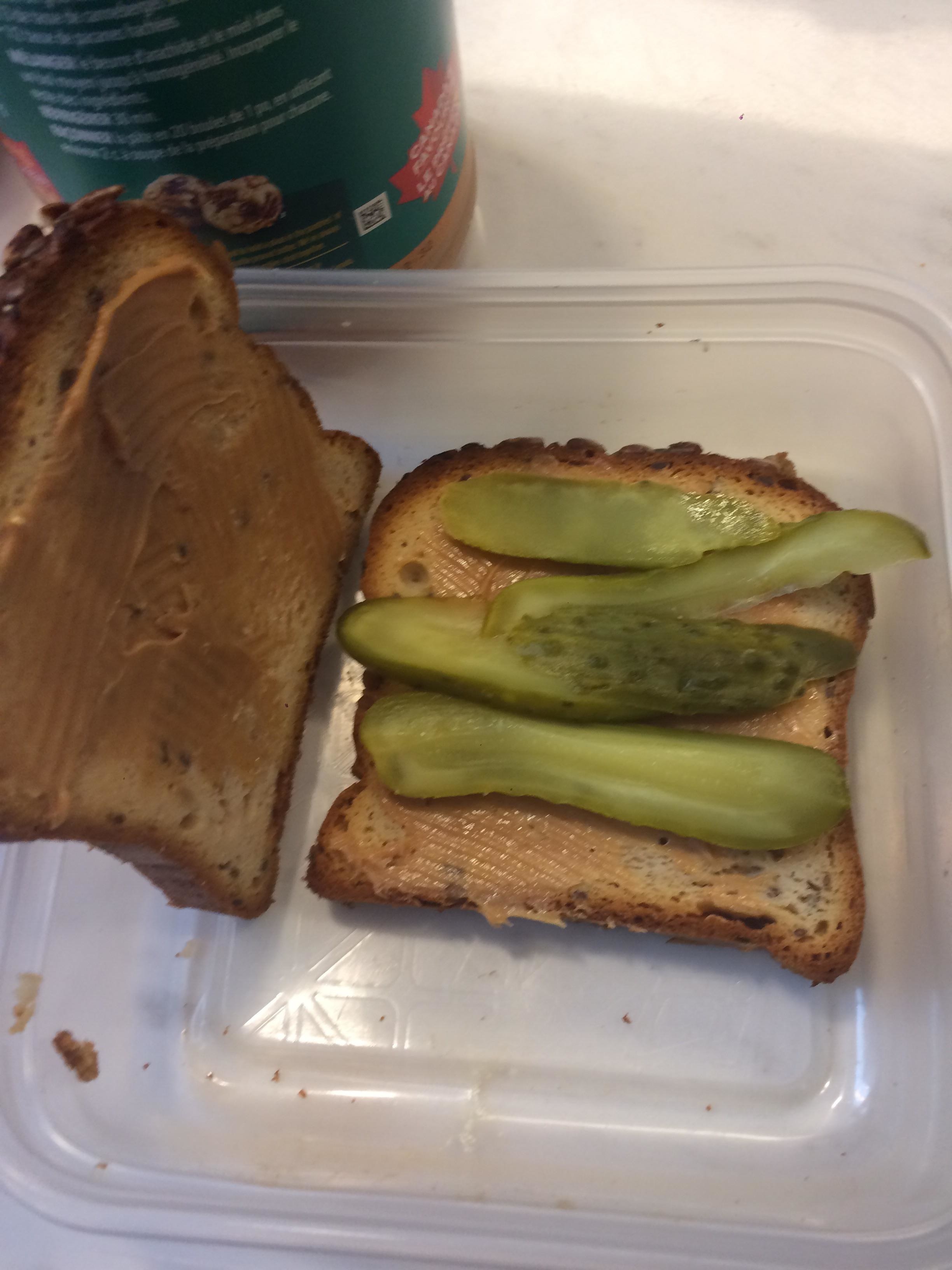 Peanut butter and pickle sandwich.
