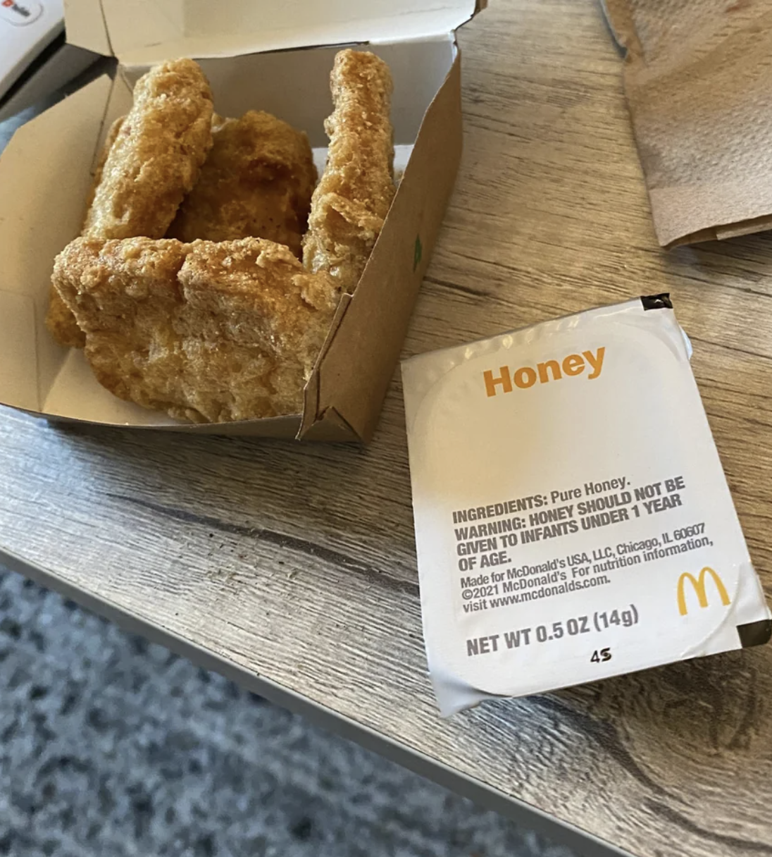 Fried chicken with a side of honey.