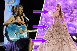 Taylor Swift on her Speak Now tour and Taylor Swift on her Eras tour