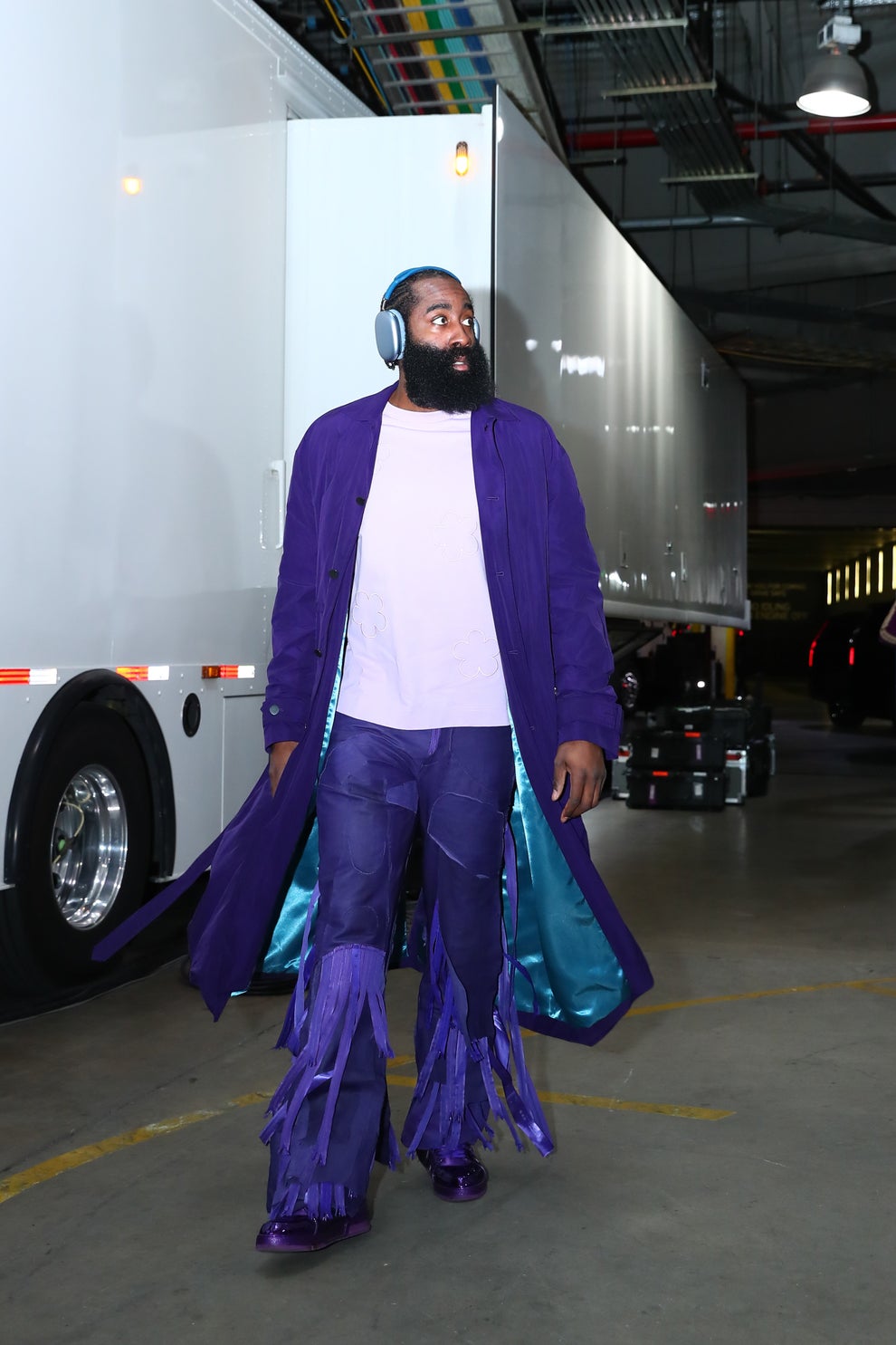 Look: James Harden rocks awesome Christmas-themed suit, shorts before game  - The Sports Daily