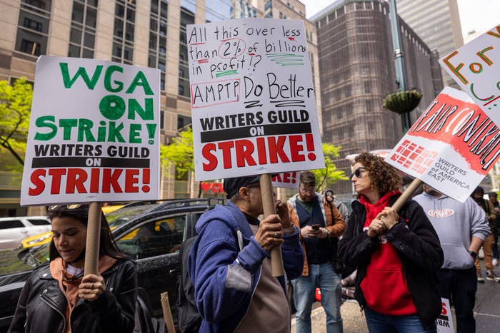 People picketing for the writers strike