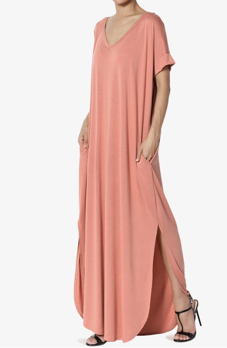 A pink maxi dress
