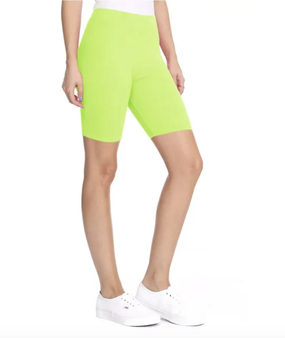 A pair of lime green biker shorts