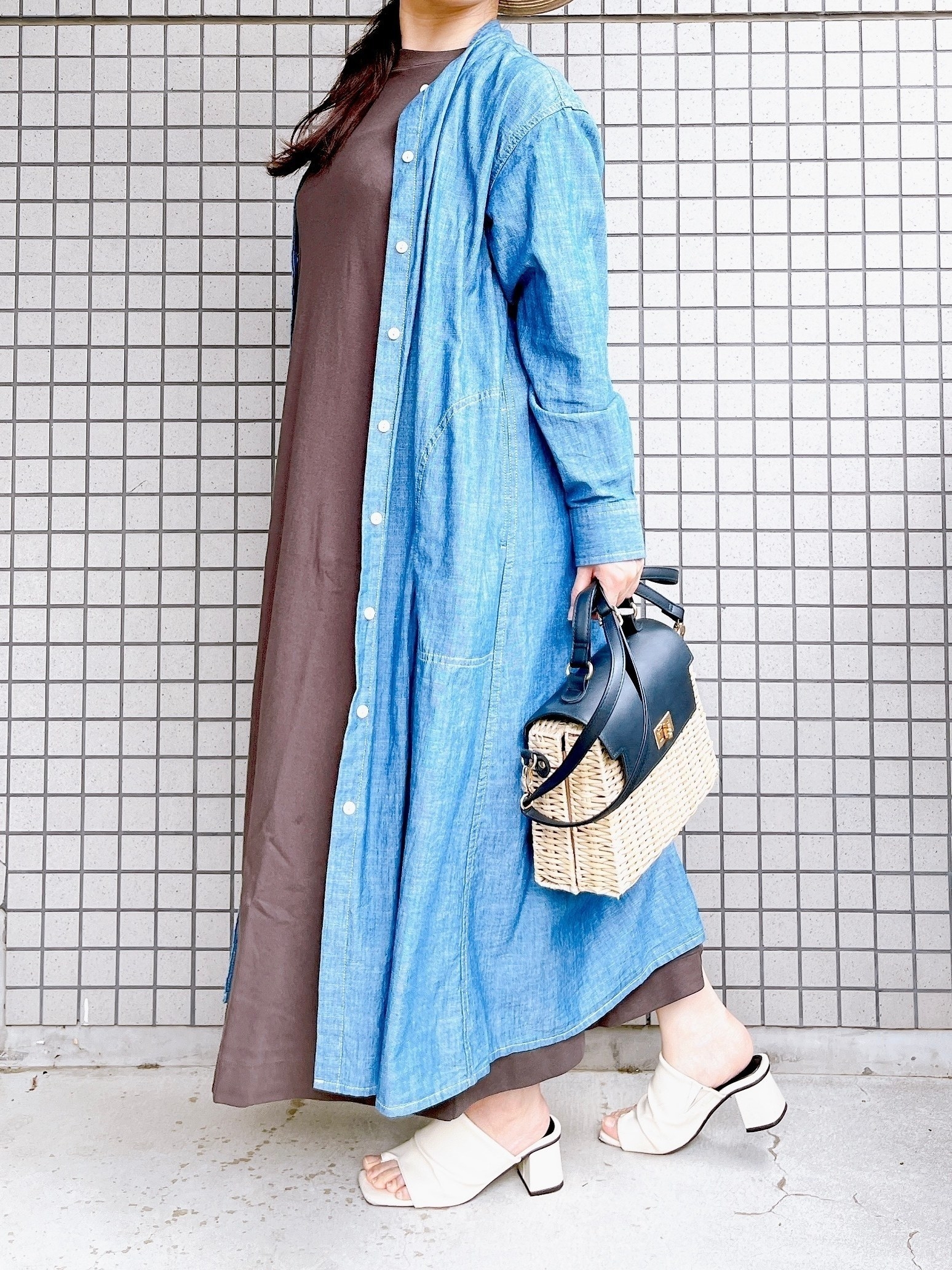 無印良品のオススメのワンピース「スムース編み五分袖ワンピース」