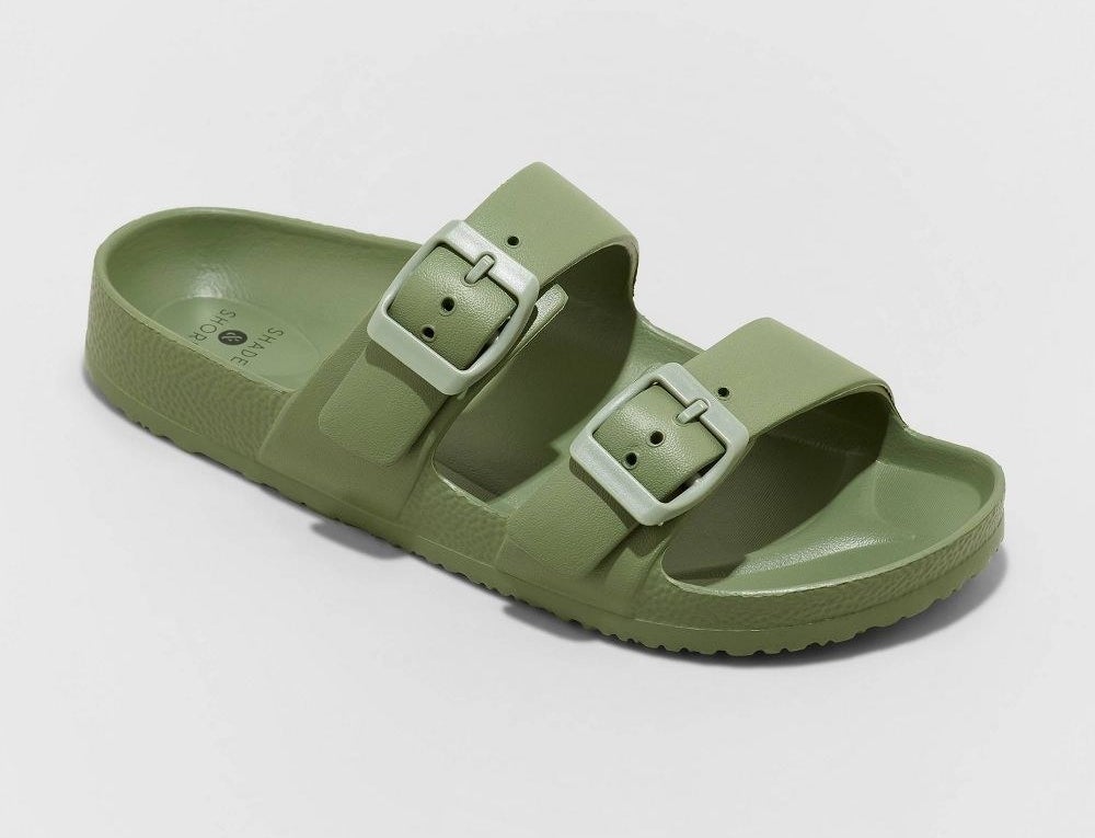 olive plastic two-band sandals