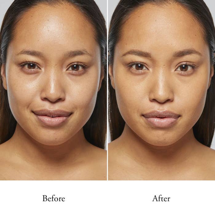 Model&#x27;s before and after, wearing the foundation.