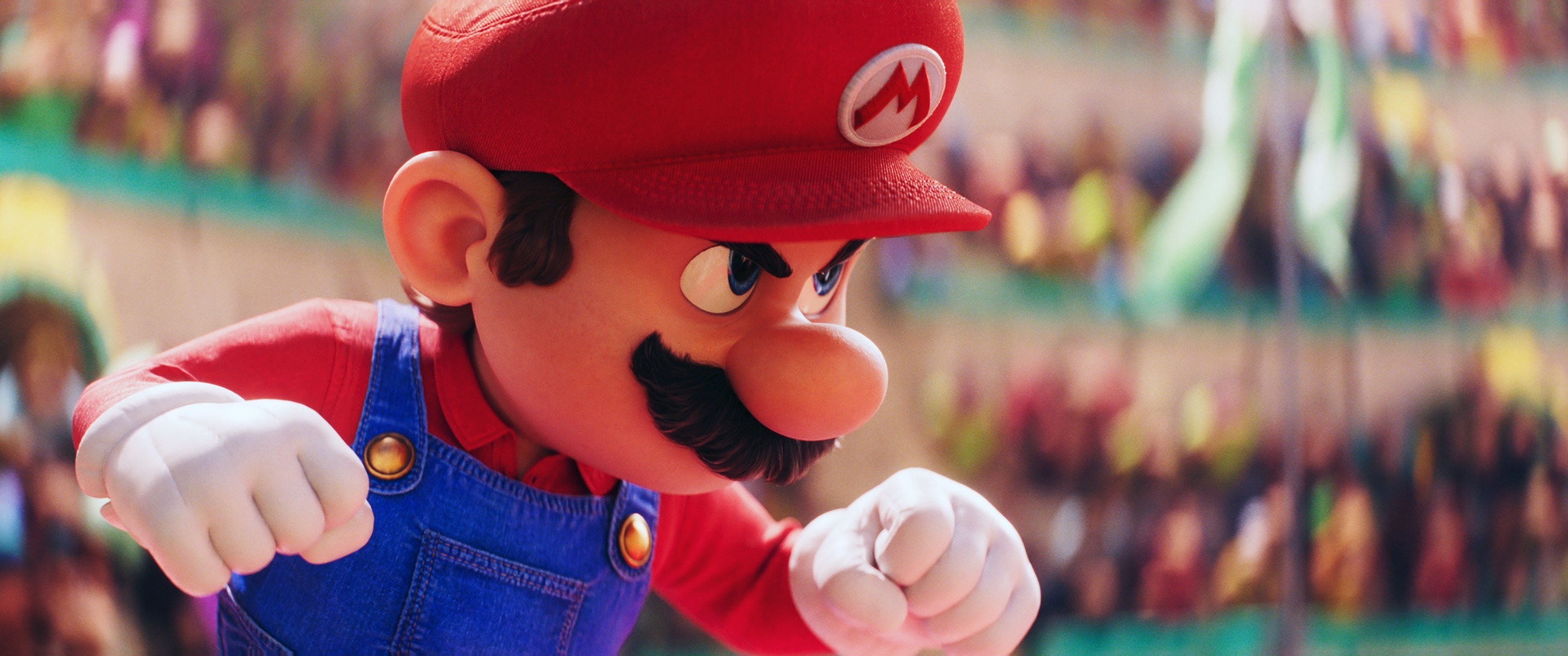 Mario (voiced by Chris Pratt) posing, ready to battle