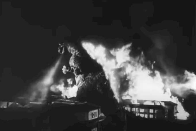 Godzilla terrorizes a city
