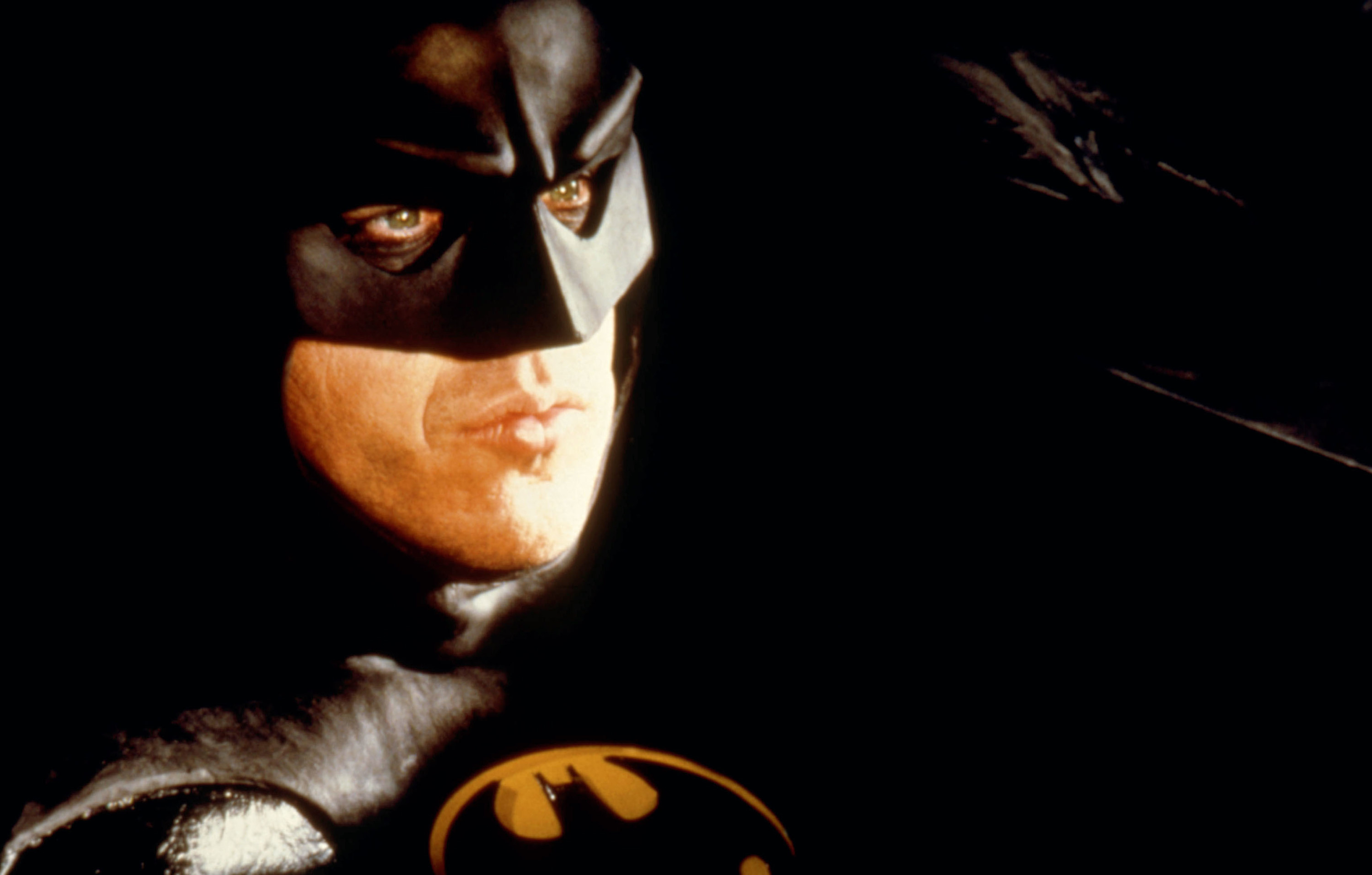 Michael Keaton as Batman in the Batmobile