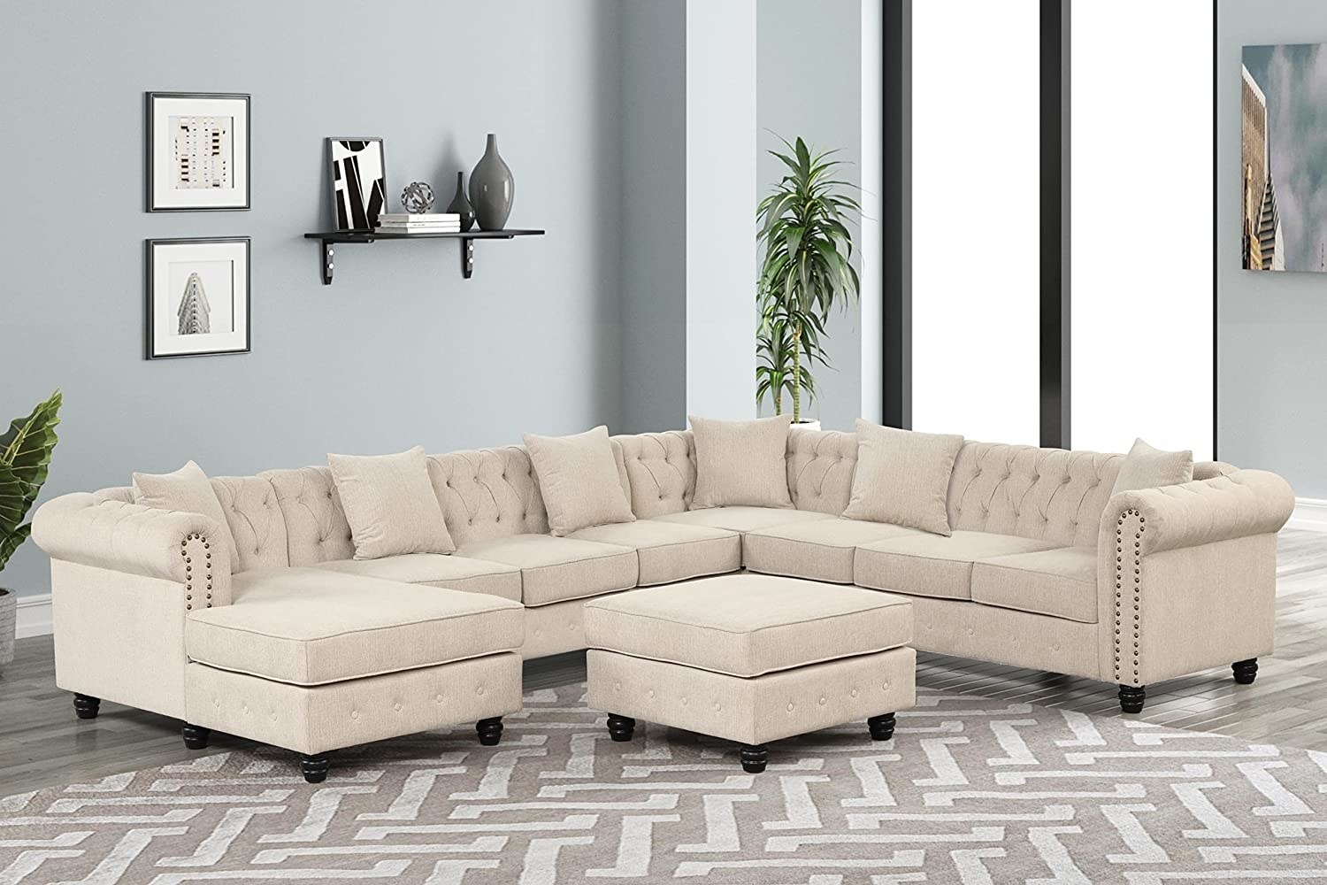 A traditional beige sectional