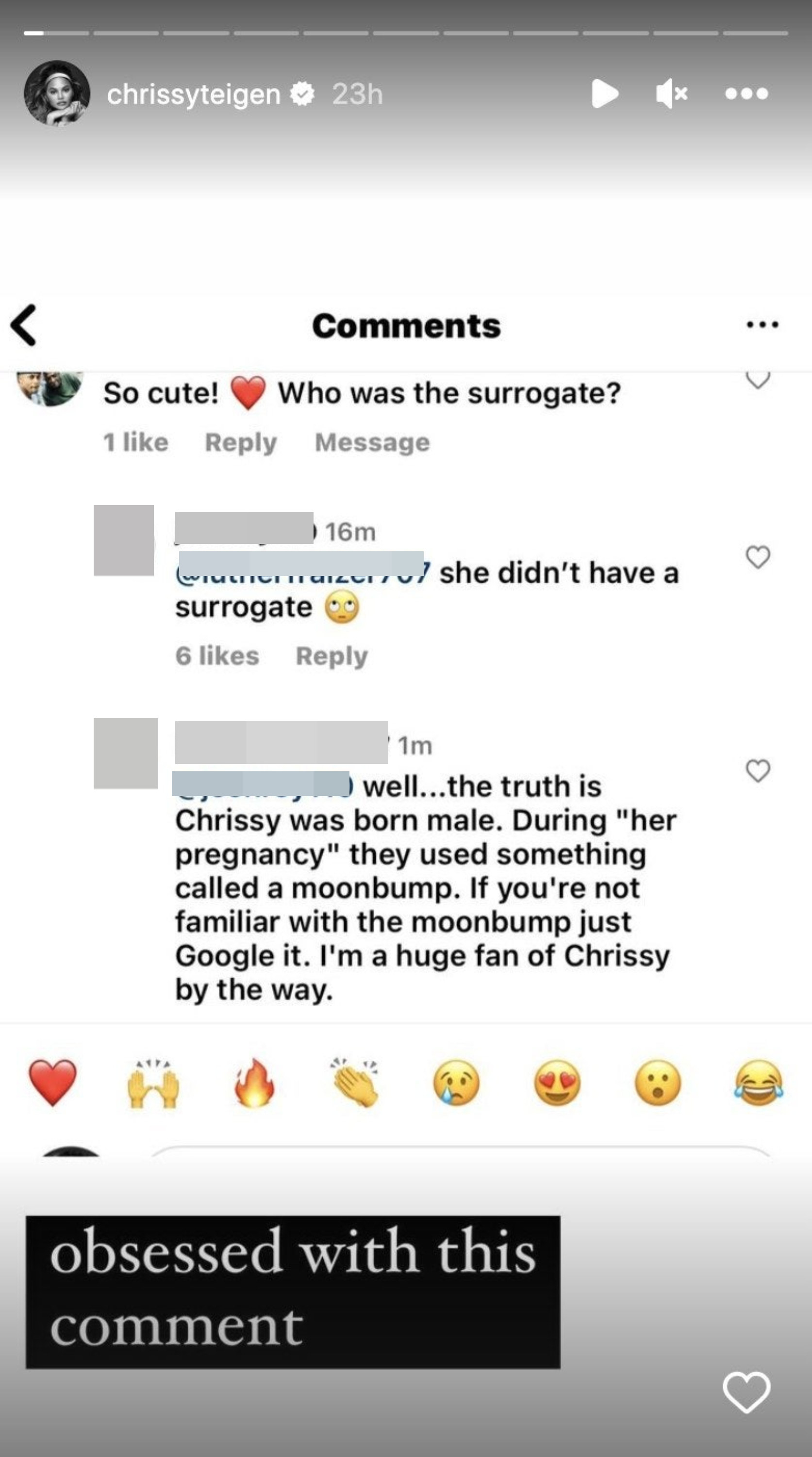A screenshot of Chrissy&#x27;s comment
