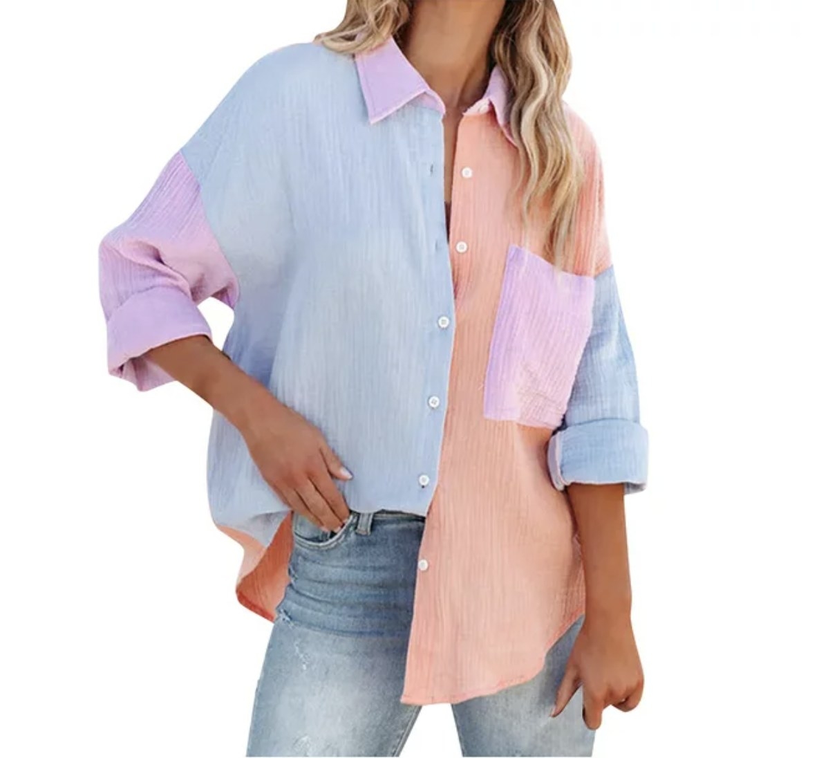 A color block button down shirt