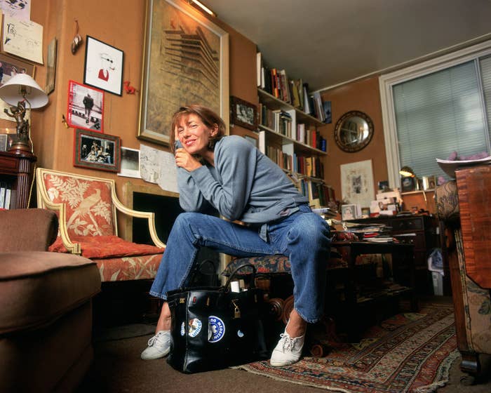 Jane Birkin at home in Paris with her Birkin bag