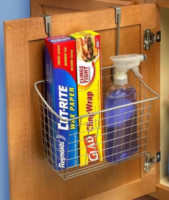 Over the door organizer on kitchen cabinet door