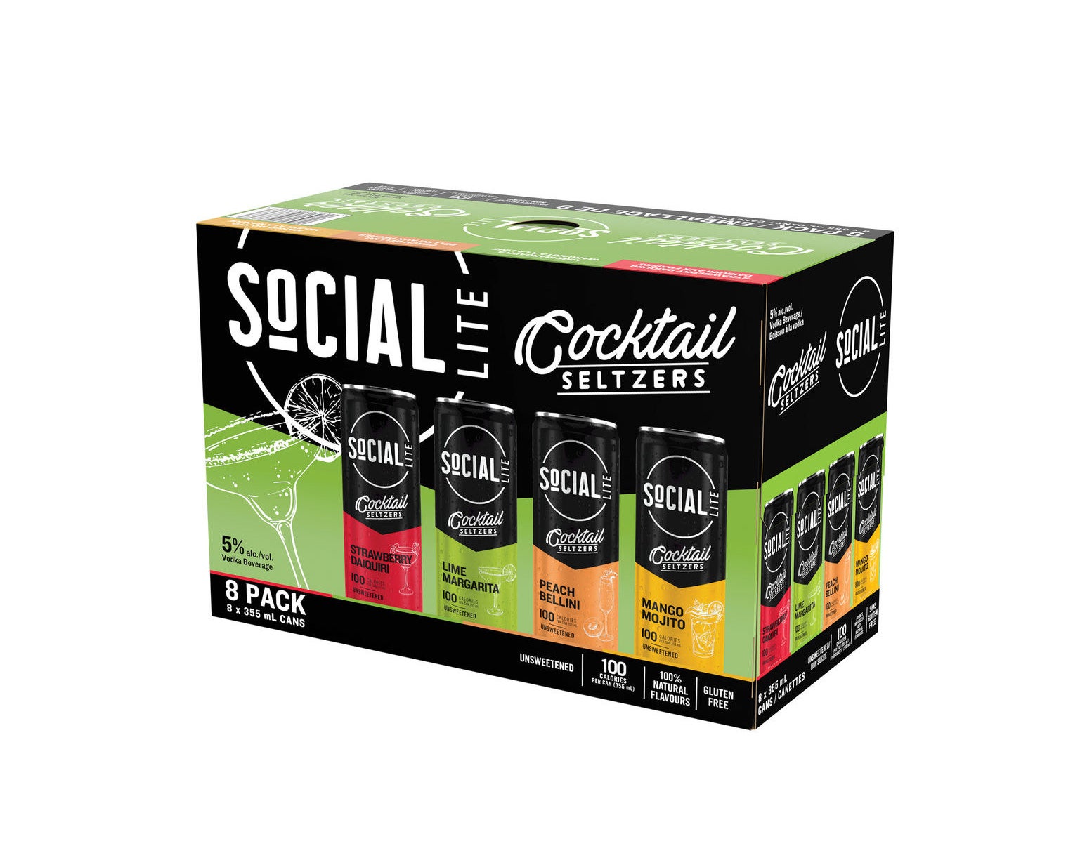 the pack of social lite cocktail seltzers